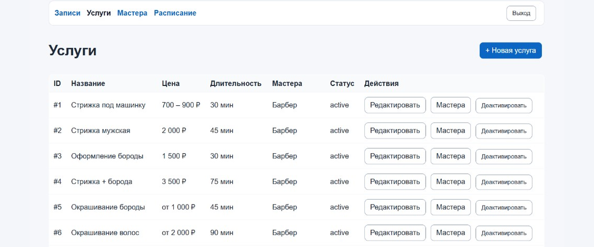 Услуги и цены в веб-панели Nexis Bot